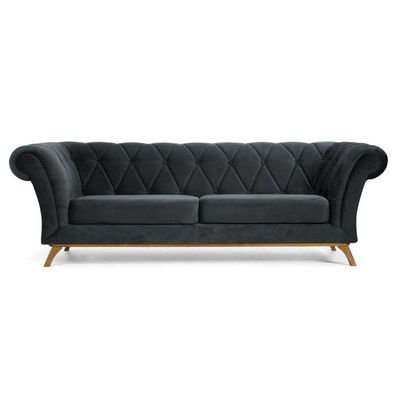 Sofá 230cm 3 Lugares Base Madeira Império B-317 Veludo Cinza