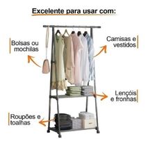 Armario Portatil Arara De Roupas 2 Prateleiras Carrinho Guarda Sapateira Preto