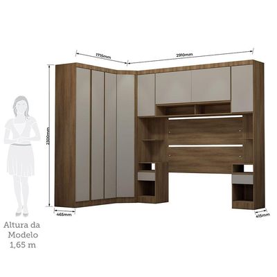 Guarda Roupa Casal Modulado De Canto 8 Portas E 4 Gavetas Avelã Pf-arenas Pf