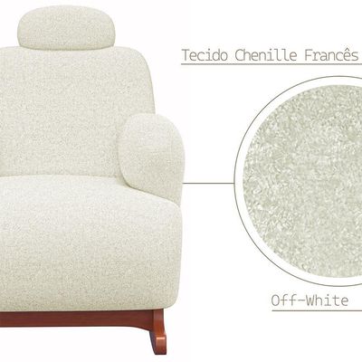 Poltrona De Balanço Orgânica Super Premium Aurora Com Puff Tecido Chenille Off-white