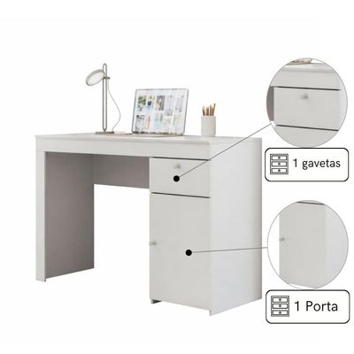 Escrivaninha Para Quarto Com 1 Porta E 1 Gaveta Lateral Branco