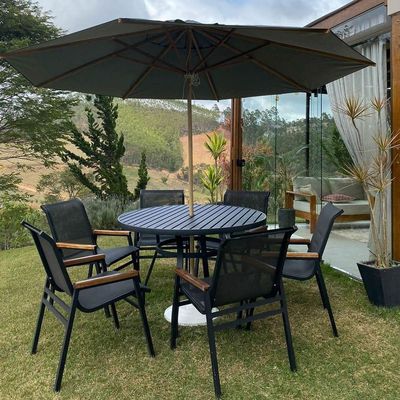 Jogo De Mesa Giratória 6 Cadeiras Resistente Piscina área Externa + Guarda Sol Preto