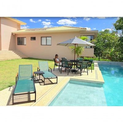 Jogo De Mesa Giratória 6 Cadeiras Resistente Piscina área Externa + Guarda Sol Verde