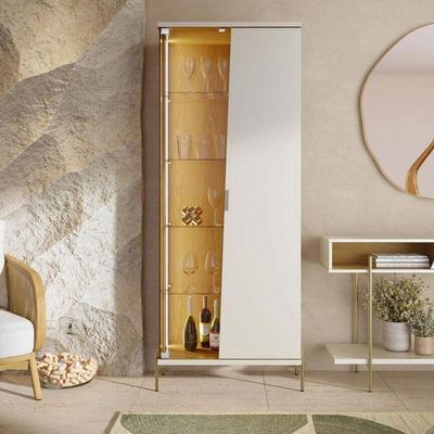 Cristaleira E Aparador Para Sala Sena Off White Matte Freijó - Colibri