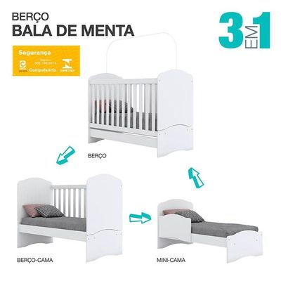 Berço Nacional E Cômoda Infantil Bala De Menta Branco - Henn