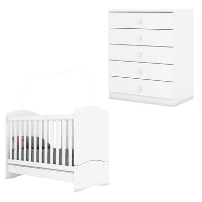 Berço Nacional E Cômoda Infantil Bala De Menta Branco - Henn