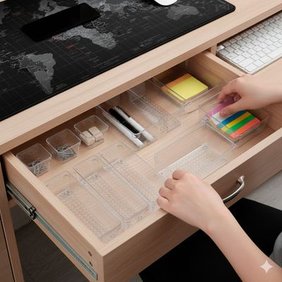 Conjunto de Organizadores em Acrílico Transparente - Praticidade e Elegância para Gavetas, Bancadas e Prateleiras