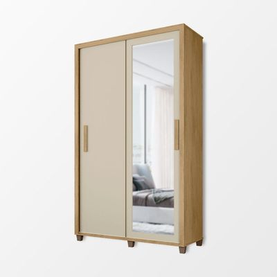 Guarda Roupa Suecia 2 Portas 2 Gavetas Com Espelho Cabideiro Organizador Quarto - Cinamomo/off-white