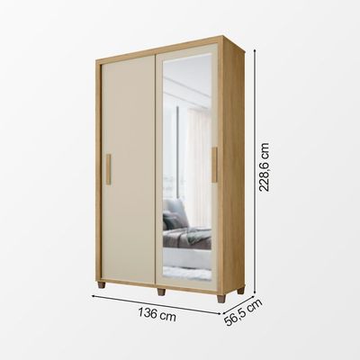 Guarda Roupa Suecia 2 Portas 2 Gavetas Com Espelho Cabideiro Organizador Quarto - Cinamomo/off-white