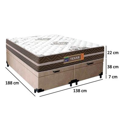 Cama Box Baú Casal Bipartido Suede + Colchão Molas Ensacadas Texas Prime Colchões 138cm