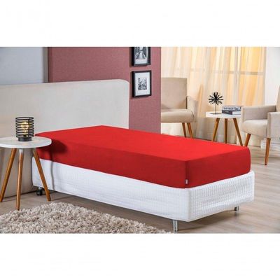 Lençol Com Elástico Solteiro Nobre 1 Peça 30cm De Altura Malha 100% Algodão - Vermelho