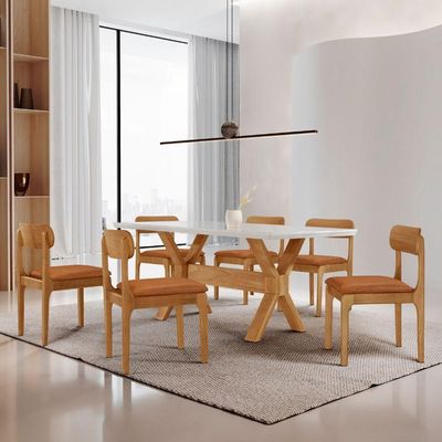 Sala De Jantar Mesa Startampo Laqueado E 6 Cadeiras Moderna Star Caramelo/laq Off/cinam. Imbuia