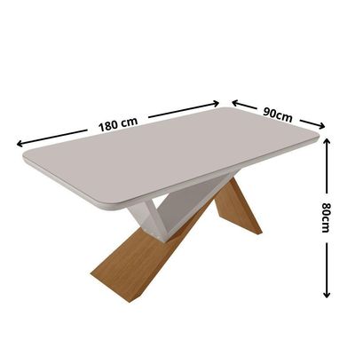 Mesa De Jantar Yasmin 180cm Tampo Com Vidro 6 Cadeiras Carol Veludo Marrom/nat/off/serig. Off