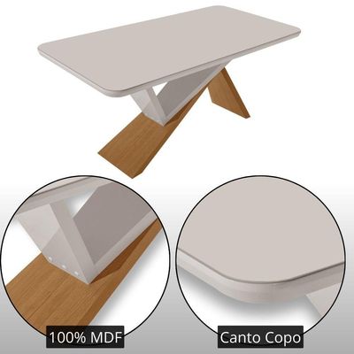 Mesa De Jantar Yasmin 180cm Tampo Com Vidro 6 Cadeiras Carol Veludo Marrom/nat/off/serig. Off