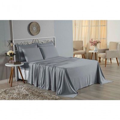 Lençol De Cima Solteiro Nobre 1 Peça 1,60m X 2,40m Malha 100% Algodão - Cinza
