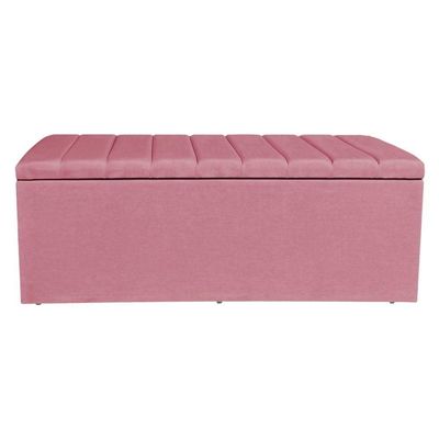 Kit Cabeceira E Calçadeira Recamier Baú Casal 1,40m Holanda Suede Rosa - Pallazio