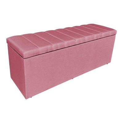 Kit Cabeceira E Calçadeira Recamier Baú Casal 1,40m Holanda Suede Rosa - Pallazio