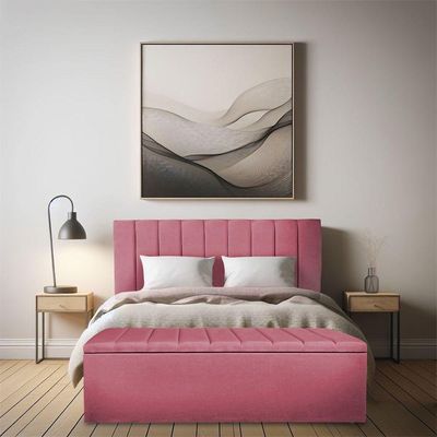 Kit Cabeceira E Calçadeira Recamier Baú Casal 1,40m Holanda Suede Rosa - Pallazio