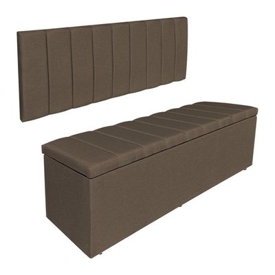 Kit Cabeceira Painel E Calçadeira Recamier Baú King 1,95m Holanda Linho Marrom - Pallazio