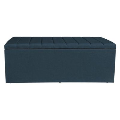 Kit Cabeceira E Calçadeira Recamier Baú Queen 1,60m Holanda Suede Azul Marinho - Pallazio