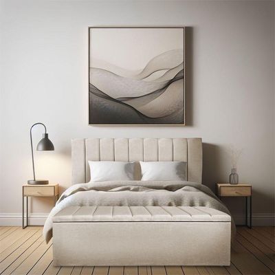 Kit Cabeceira Painel E Calçadeira Recamier Baú King 1,95m Holanda Suede Bege - Pallazio