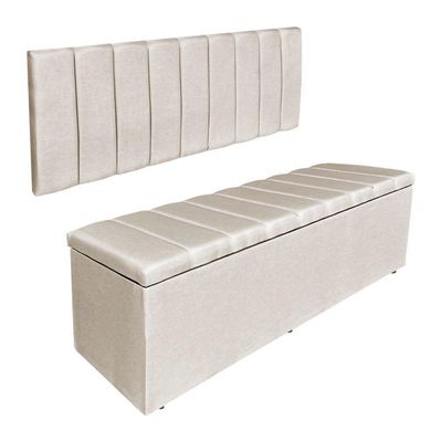 Kit Cabeceira Painel E Calçadeira Recamier Baú King 1,95m Holanda Suede Bege - Pallazio