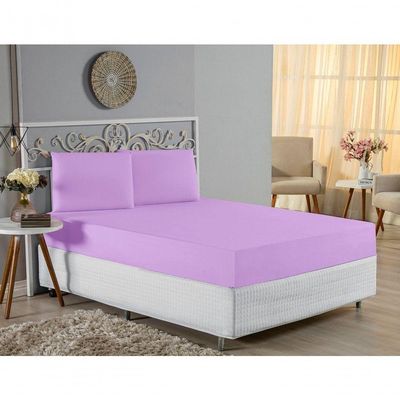 Jogo De Cama King Nobre 3 Peças Lençol Com Elástico De 30cm De Altura Malha 100% Algodão - Lilás