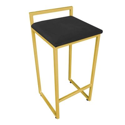 Banqueta Alta Lavinia Suede Preto Base Dourado