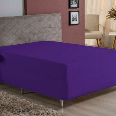 Lençol Com Elástico Solteiro Nobre 1 Peça Luva De Box 55cm De Altura Malha 100% Algodão - Roxo