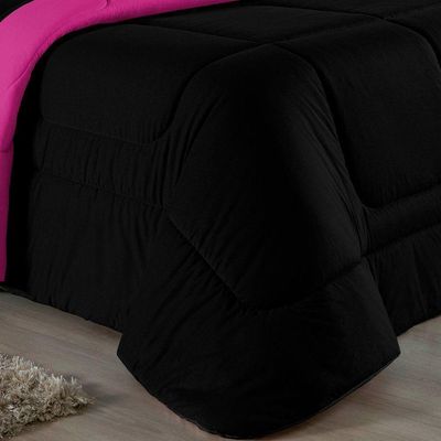 Edredom Queen Nobre 1 Peça Dupla Face 2,40m X 2,60m Malha 100% Algodão - Preto / Pink
