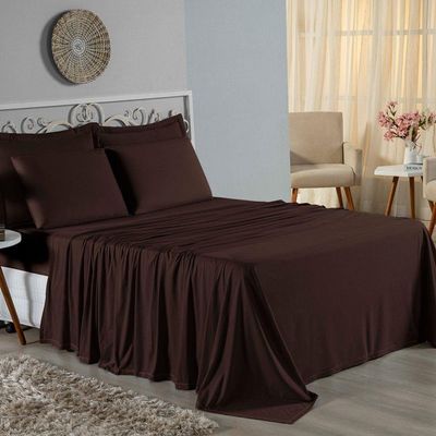 Jogo De Cama Casal Nobre 4 Peças Lençol Com Elástico De 30cm De Altura Malha 100% Algodão - Marrom