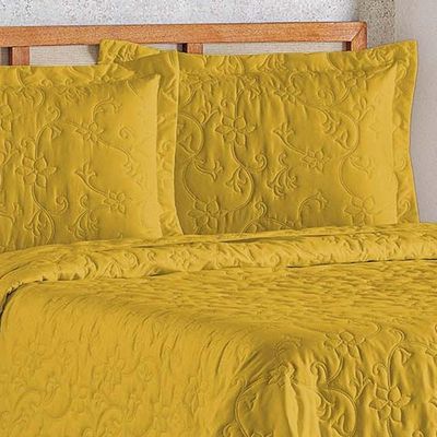 Cobre Leito Queen Bouti Mavie Floral 180 Fios 3 Peças - Açafrão