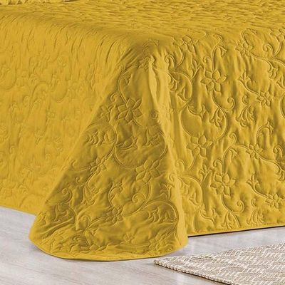 Cobre Leito Queen Bouti Mavie Floral 180 Fios 3 Peças - Açafrão