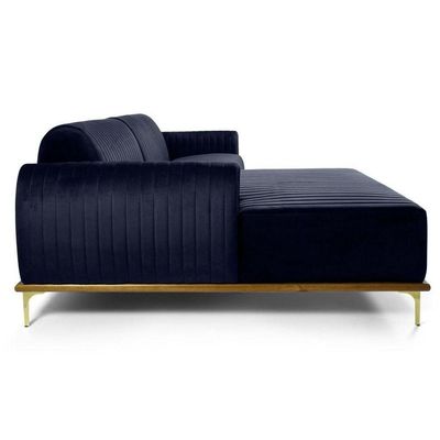 Sofá 230cm 4 Lugares Com Chaise Esquerdo Veludo Marinho