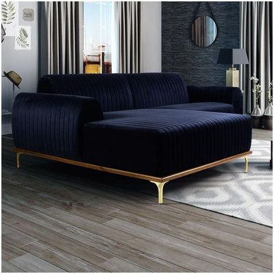 Sofá 230cm 4 Lugares Com Chaise Esquerdo Veludo Marinho