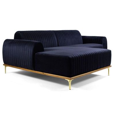 Sofá 230cm 4 Lugares Com Chaise Esquerdo Veludo Marinho