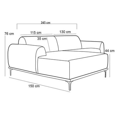 Sofá 245cm 4 Lugares Com Chaise B-304 Veludo Azul Marinho