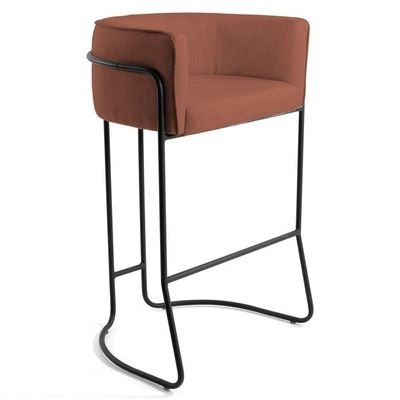 Banqueta Base Aço Preto Betina B-235 Linho Laranja - Domi