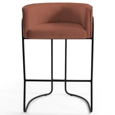 Banqueta Base Aço Preto Betina B-235 Linho Laranja - Domi