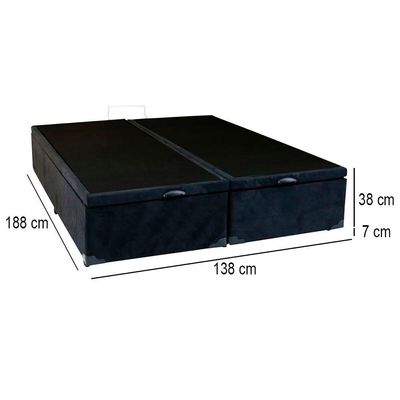 Cama Box Baú Casal Bipartido Suede Mega Cama Preto 138x188x45cm