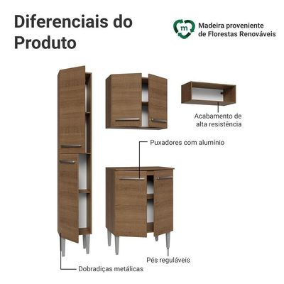 Armário De Cozinha Compacta 156 Cm Rustic Emilly Madesa 03 Rustic