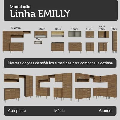 Armário De Cozinha Compacta 156 Cm Rustic Emilly Madesa 03 Rustic