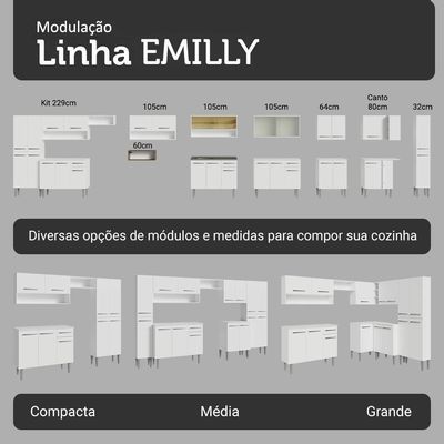 Armário De Cozinha Compacta 156 Cm Emilly Madesa 03 Branco/rustic
