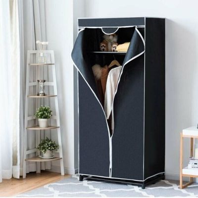 Armário Camping Portátil Preto Guarda-roupa Multifuncional Com Arara E Cabideiro