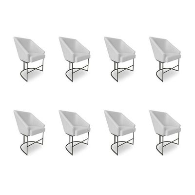 Kit 8 Poltronas Luxo Alana Bouclê Cinza Base Ferro Preto - Pallazio