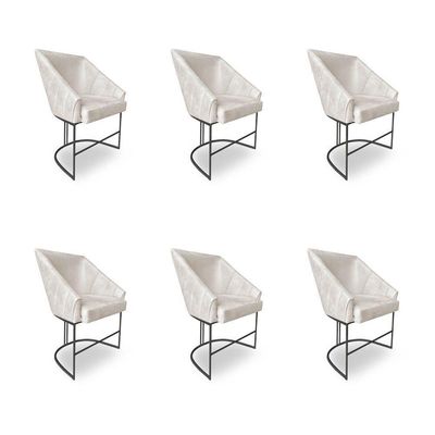 Kit 6 Poltronas Luxo Alana Suede Bege Base Ferro Preto - Pallazio