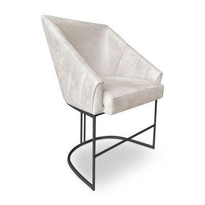 Kit 6 Poltronas Luxo Alana Suede Bege Base Ferro Preto - Pallazio