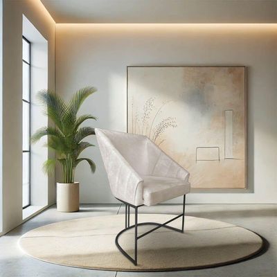Kit 6 Poltronas Luxo Alana Suede Bege Base Ferro Preto - Pallazio
