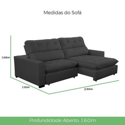 Sofá 2 Lugares 2,50m Retrátil Reclinável Veludo Andreia Lansofbr Grafite