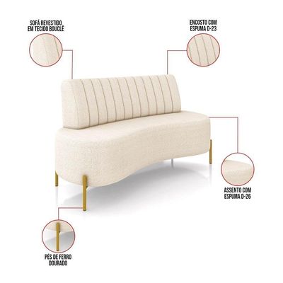Sofá Orgânico 2 Lugares 135cm Pé Ferro Dourado Maraú Bouclê K01 - D'rossi Bege